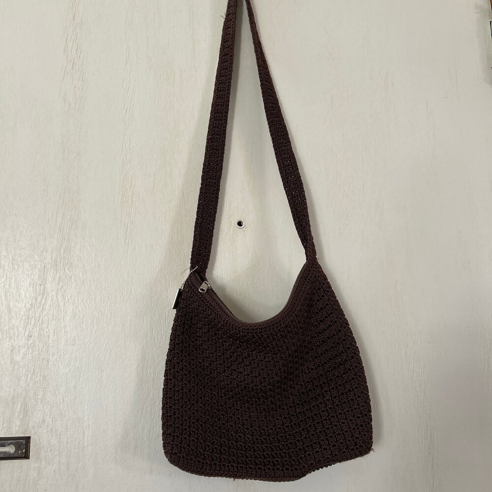 Preowned Y2K Jacqueline Ferrar Handmade Brown Crochet Woven Knit Purse Handbag